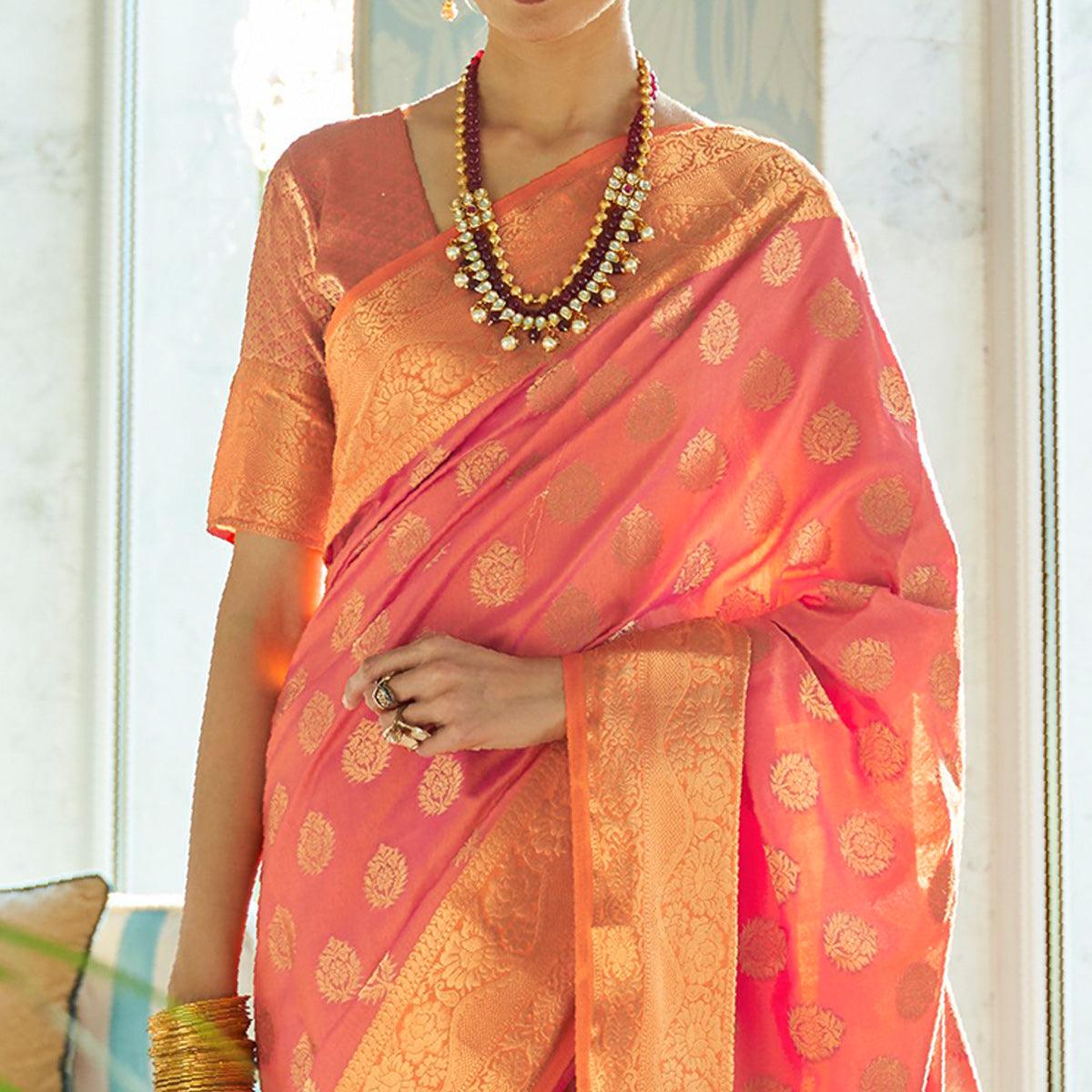 Charming Light Pink Colored Festive Wear Sana Two Tone Silk Saree - Peachmode