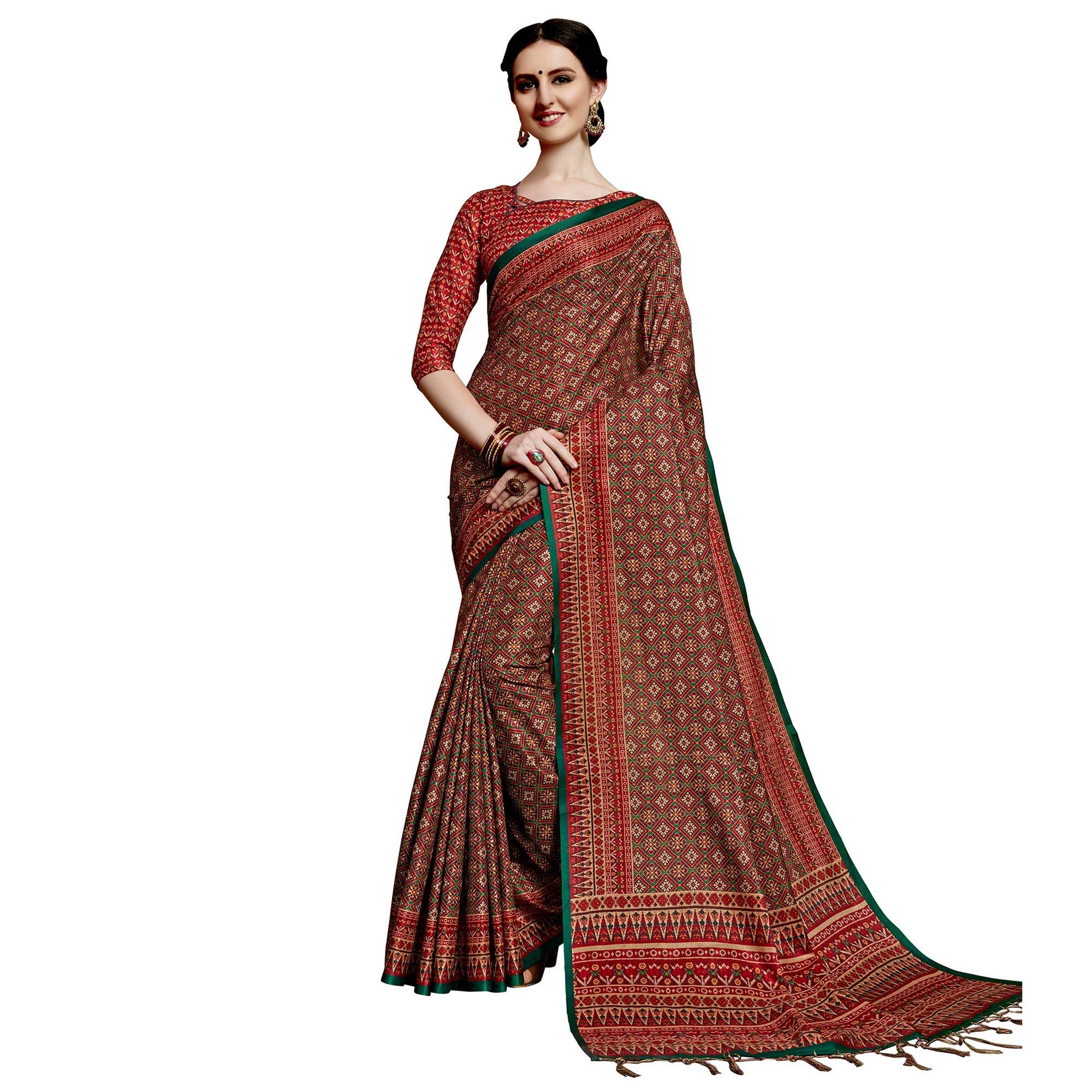 Charming Maroon Colored Festive Wear Printed Silk Saree - Peachmode