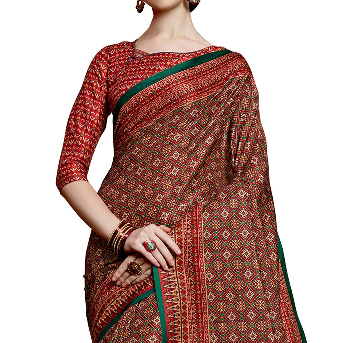 Charming Maroon Colored Festive Wear Printed Silk Saree - Peachmode