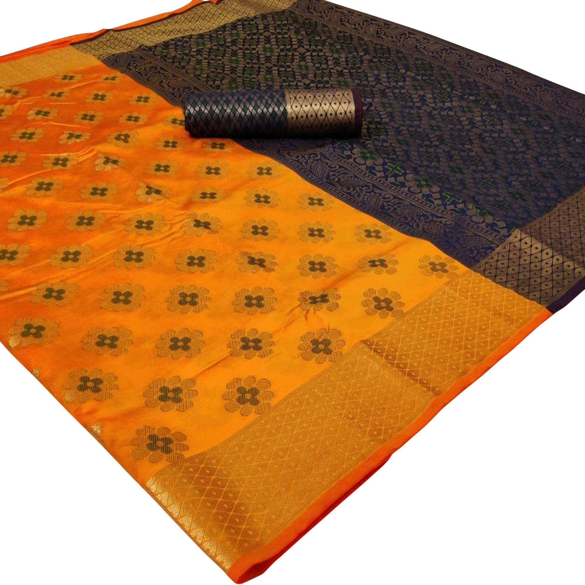 Charming Mustard Yellow Colored Festive Wear Woven Silk Saree - Peachmode