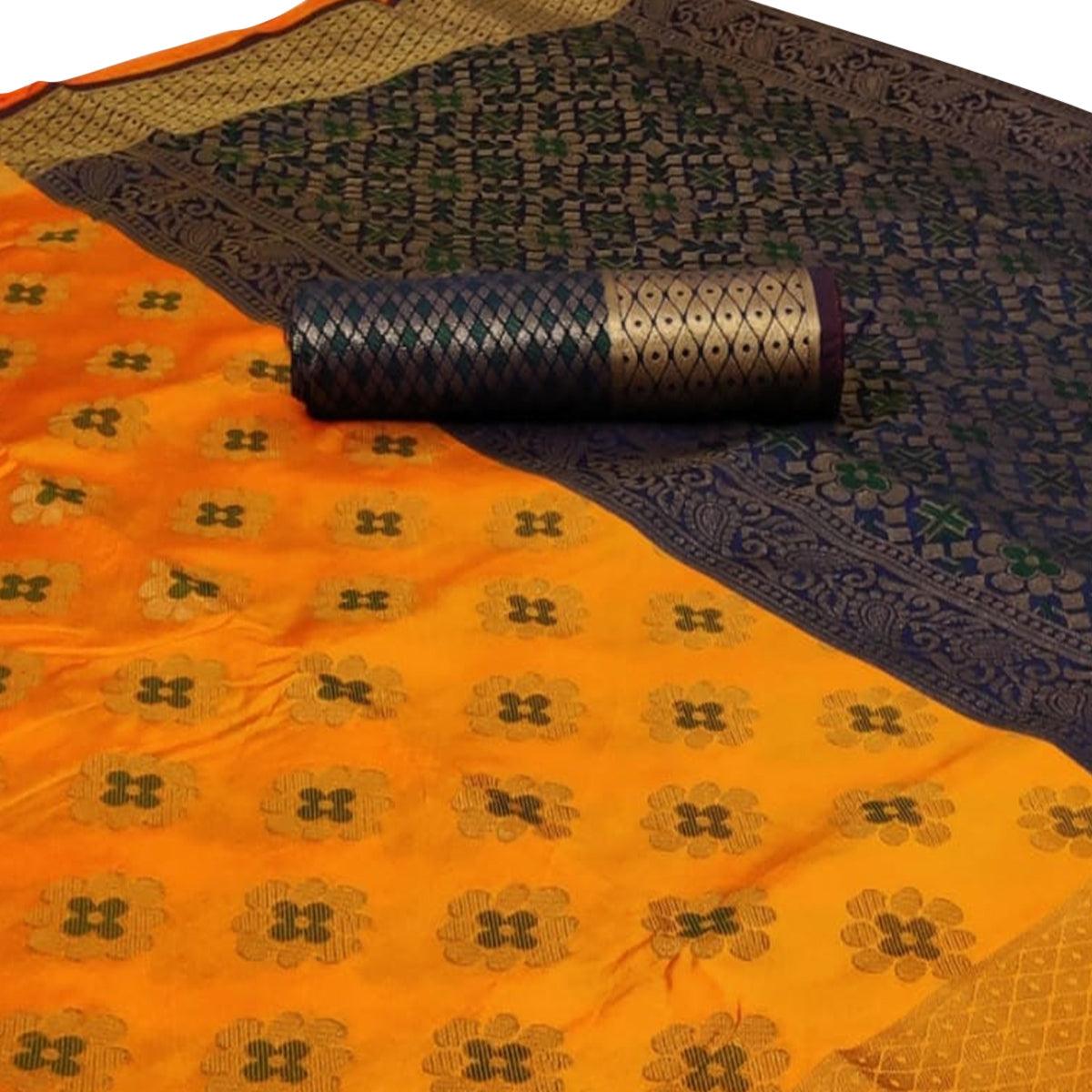 Charming Mustard Yellow Colored Festive Wear Woven Silk Saree - Peachmode