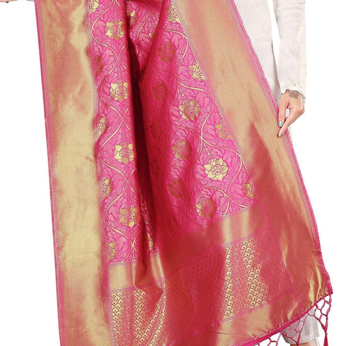 Charming Pink Colored Festive Wear Banarasi Silk Dupatta - Peachmode