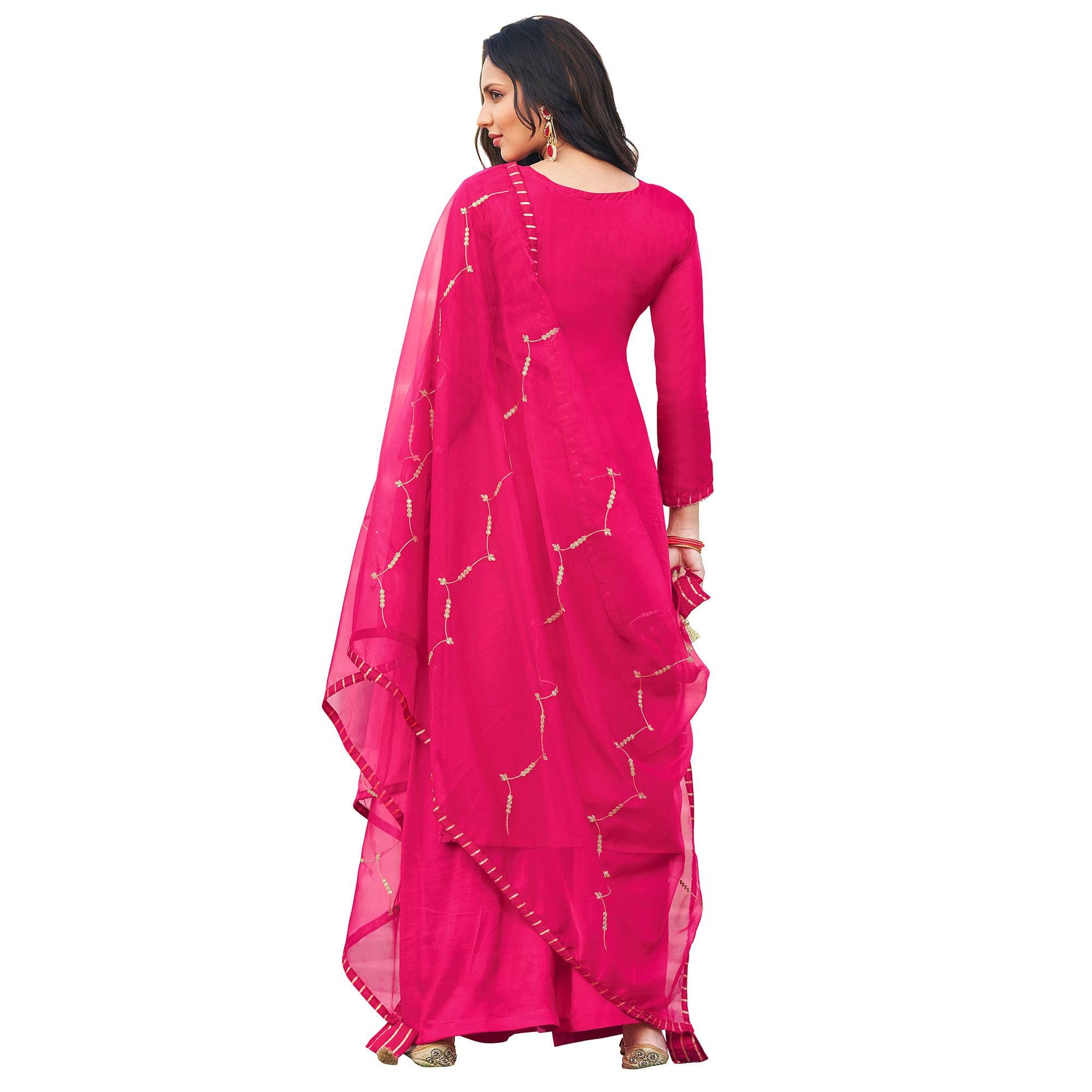 Charming Pink  Colored Festive Wear Embroidered Art Silk Material - Peachmode