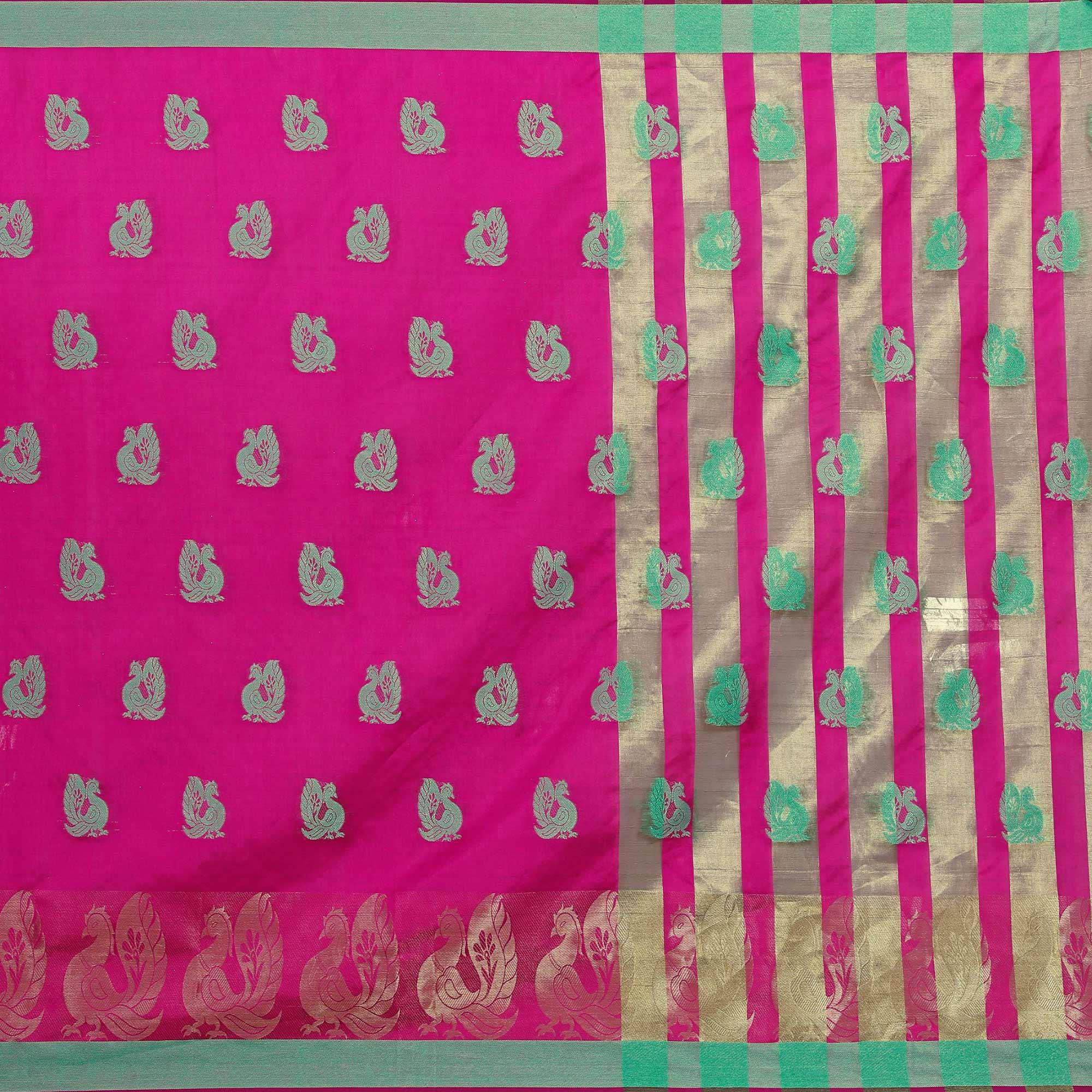 Charming Pink Colored Festive Wear Woven Work Art Silk Saree - Peachmode