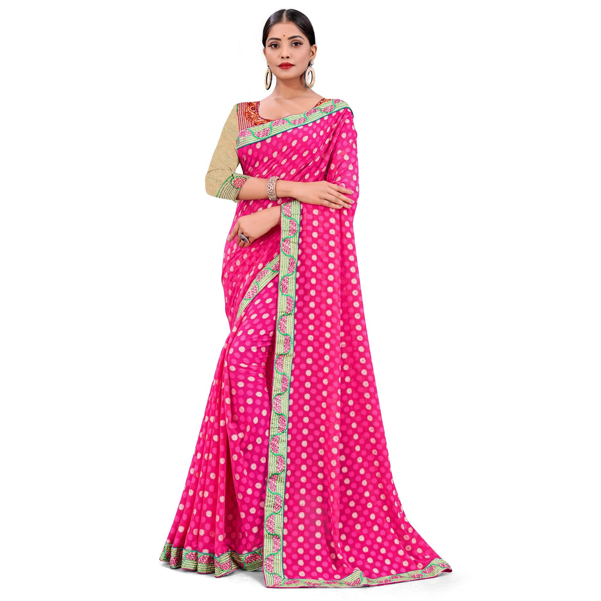 Charming Pink Colored Party Wear Georgette Saree - Peachmode
