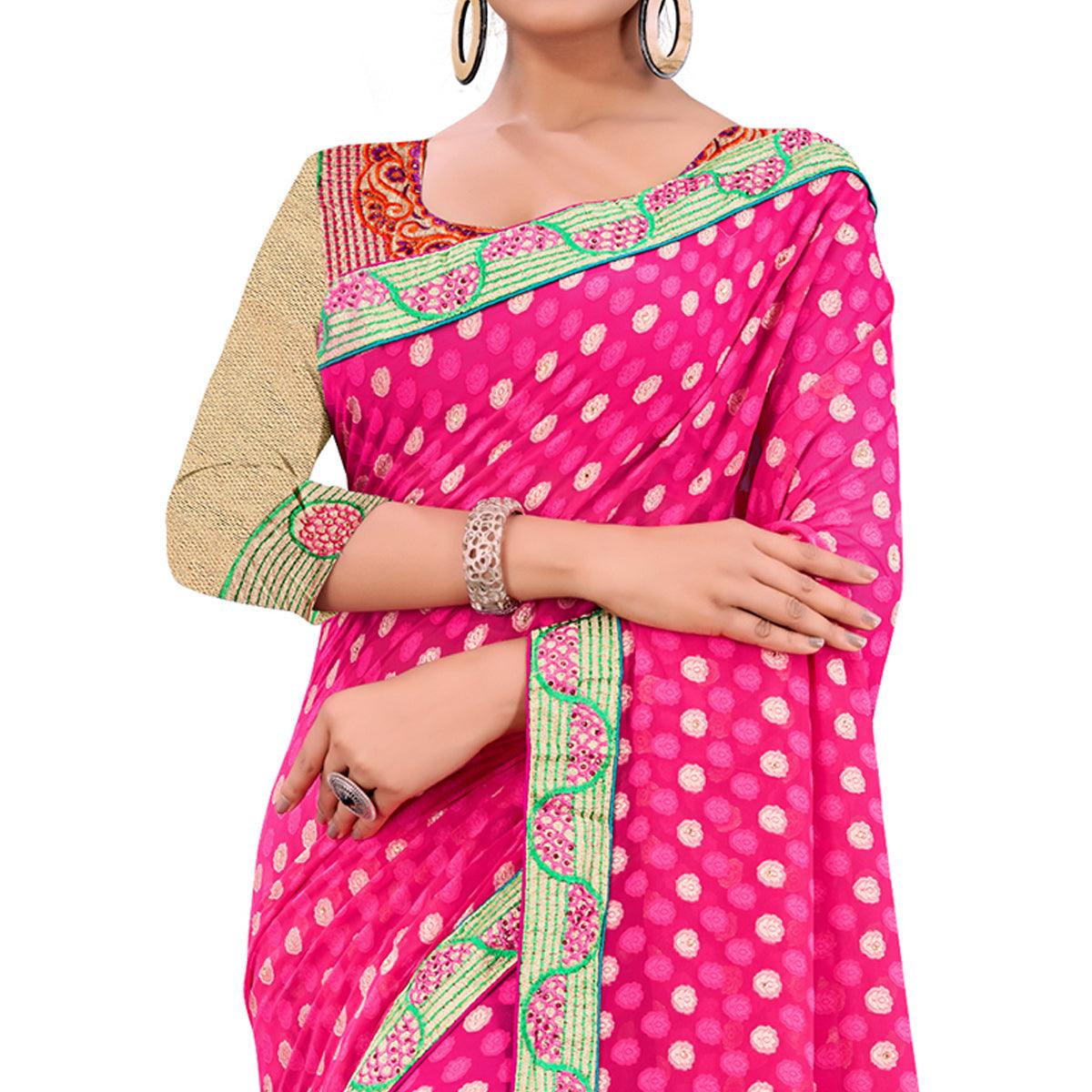 Charming Pink Colored Party Wear Georgette Saree - Peachmode