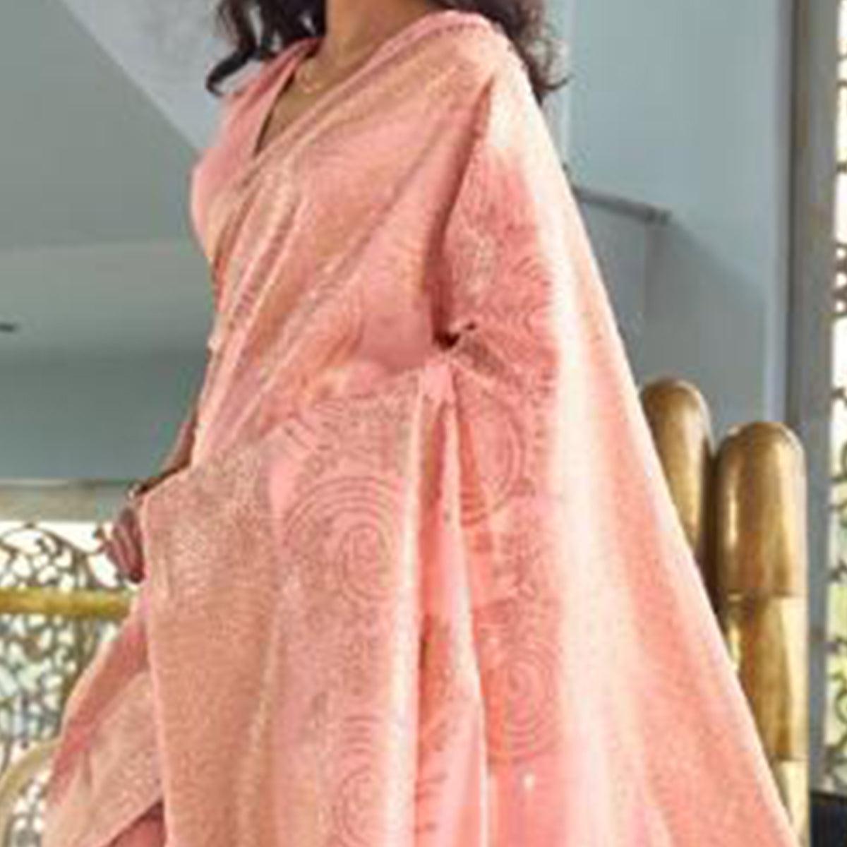 Charming Pink Coloured Partywear Pure Modal Woven Silk Saree - Peachmode