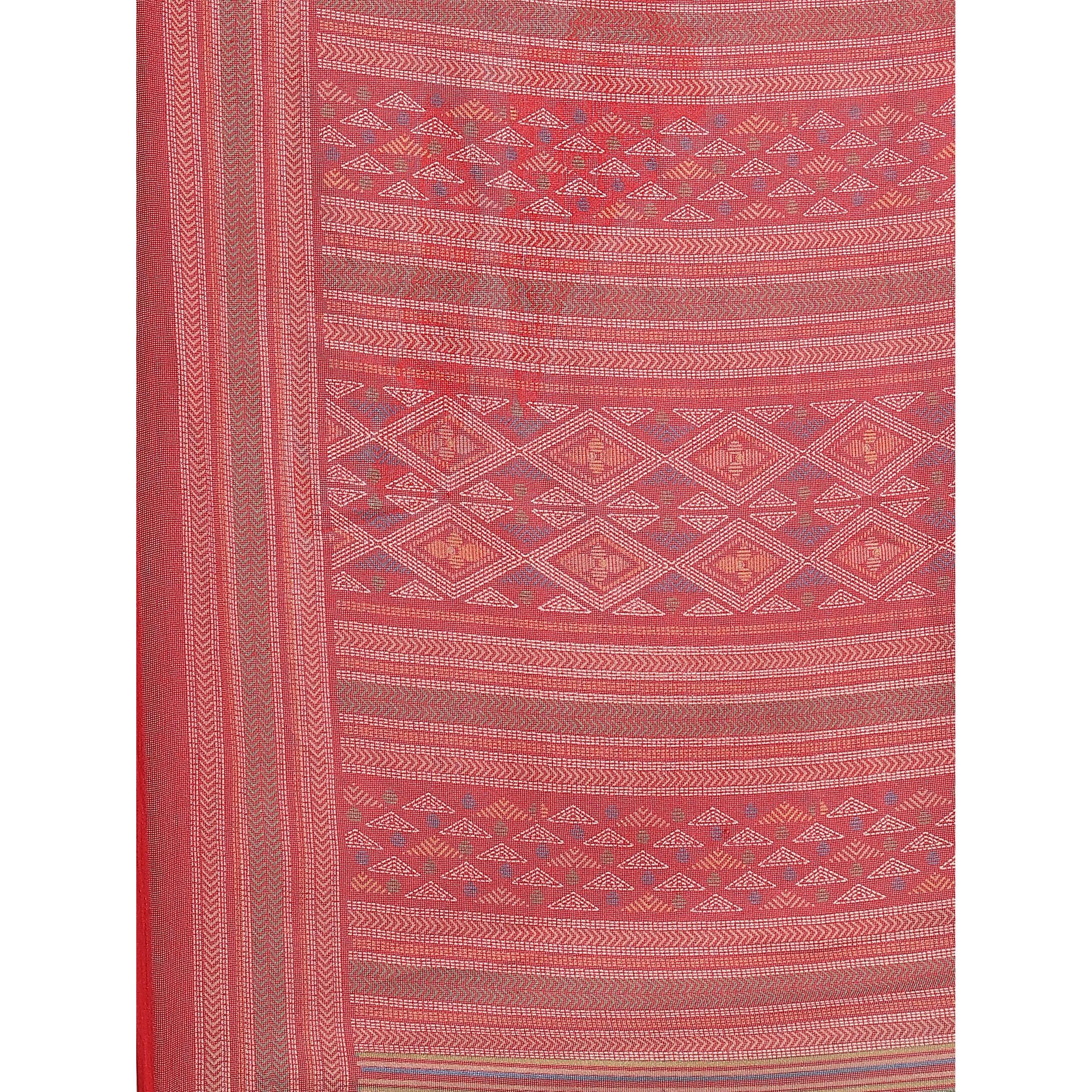 Charming Red Colored Casual Wear Printed Jute Silk Saree - Peachmode