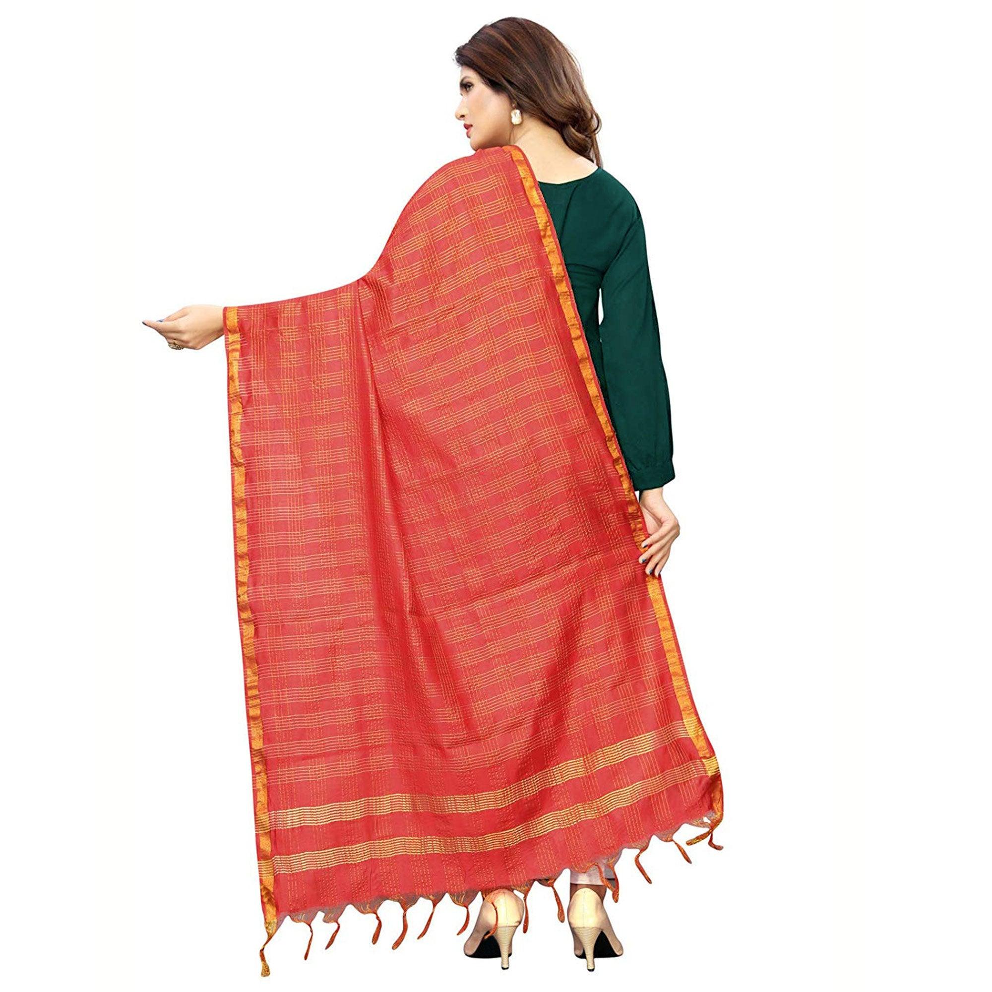 Charming Red Colored Festive Wear Cotton Silk Dupatta - Peachmode
