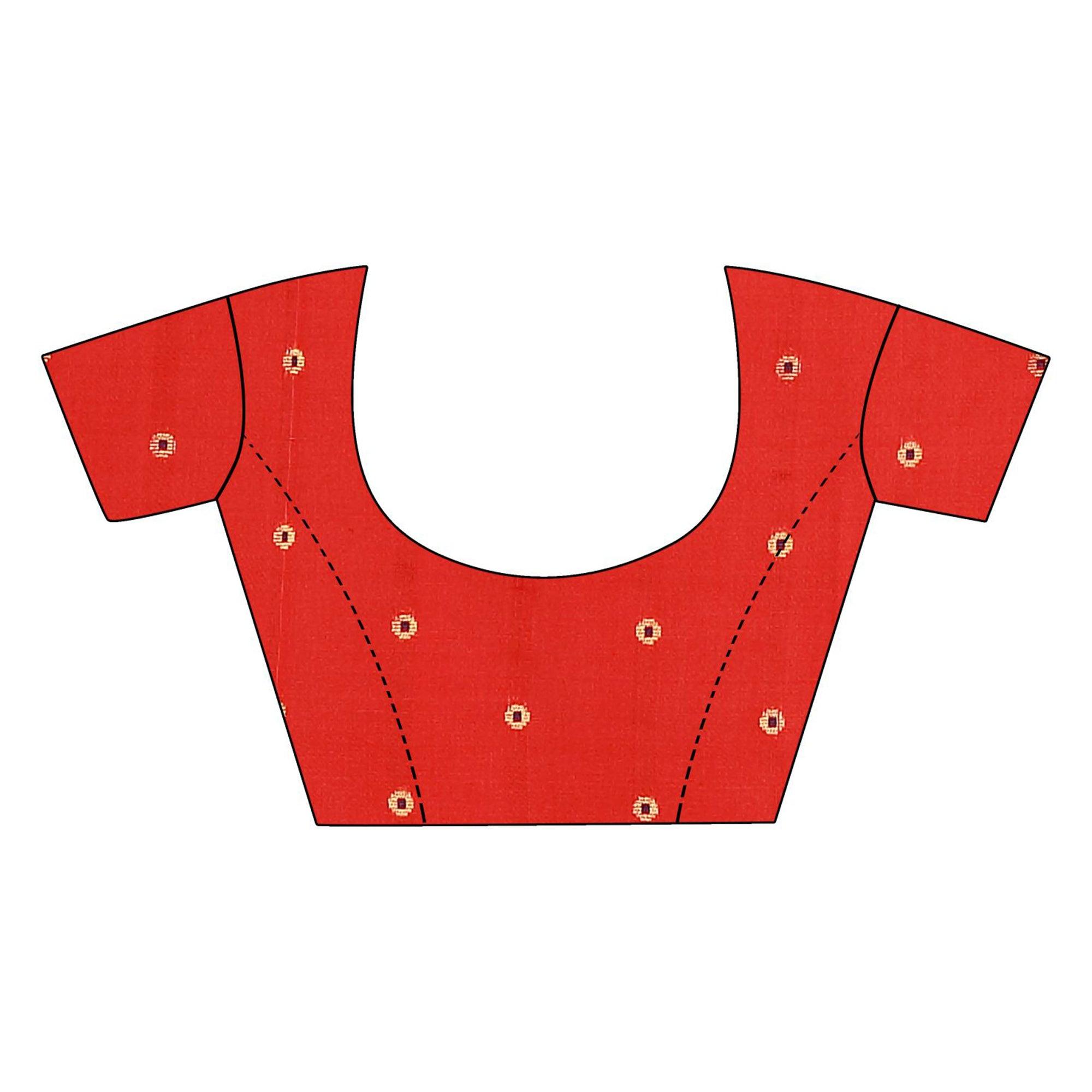 Charming Red Colored Festive Wear Woven Cotton Silk Saree - Peachmode