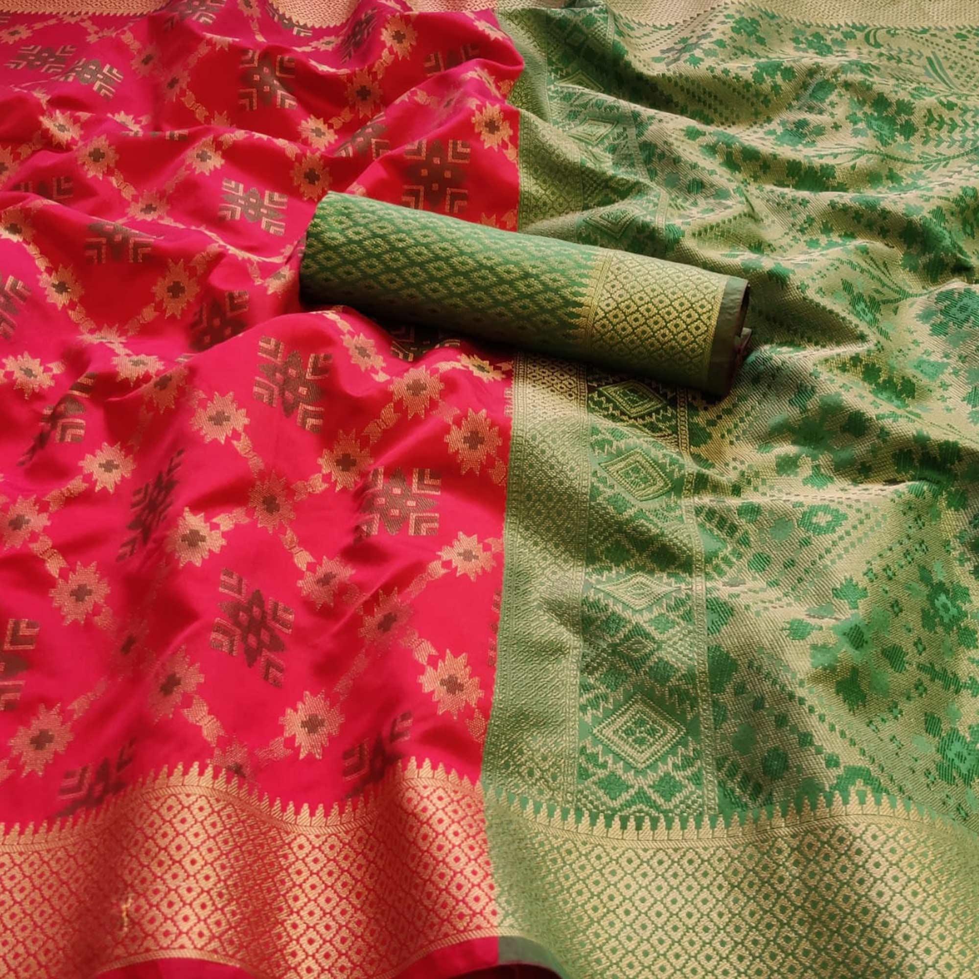 Charming Red Colored Festive Wear Woven Patola Silk Saree - Peachmode