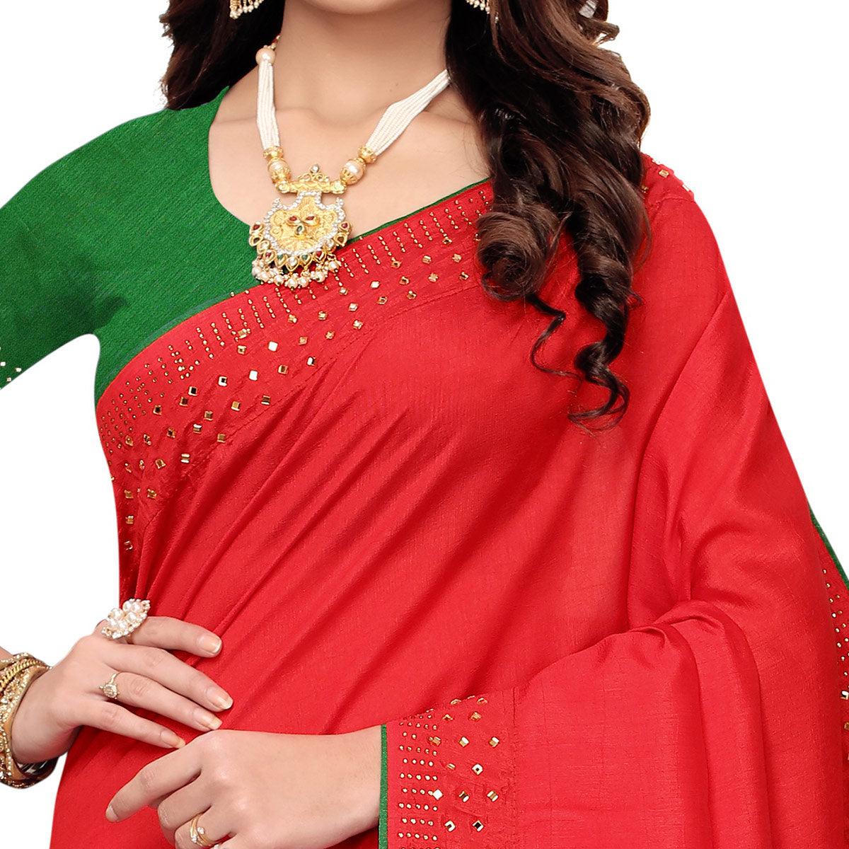 Charming Red Colored Partywear Art Silk Saree - Peachmode