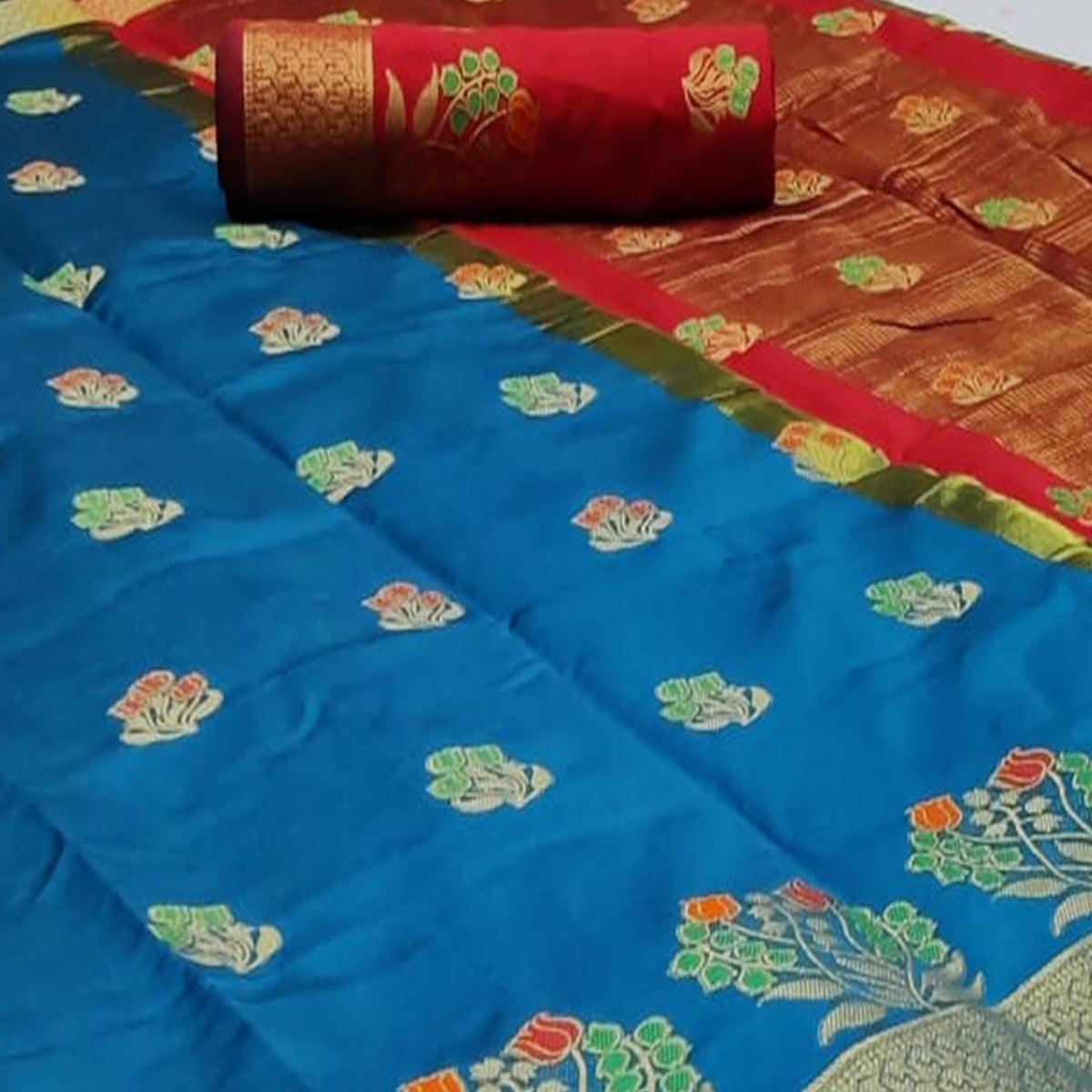 Charming Royal Blue Colored Festive Wear Woven Soft Silk Saree - Peachmode
