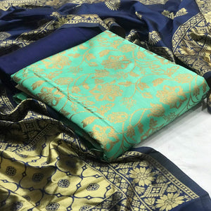 Charming Sea Green Colored Casual Wear Woven Banarasi Silk Dress Material - Peachmode