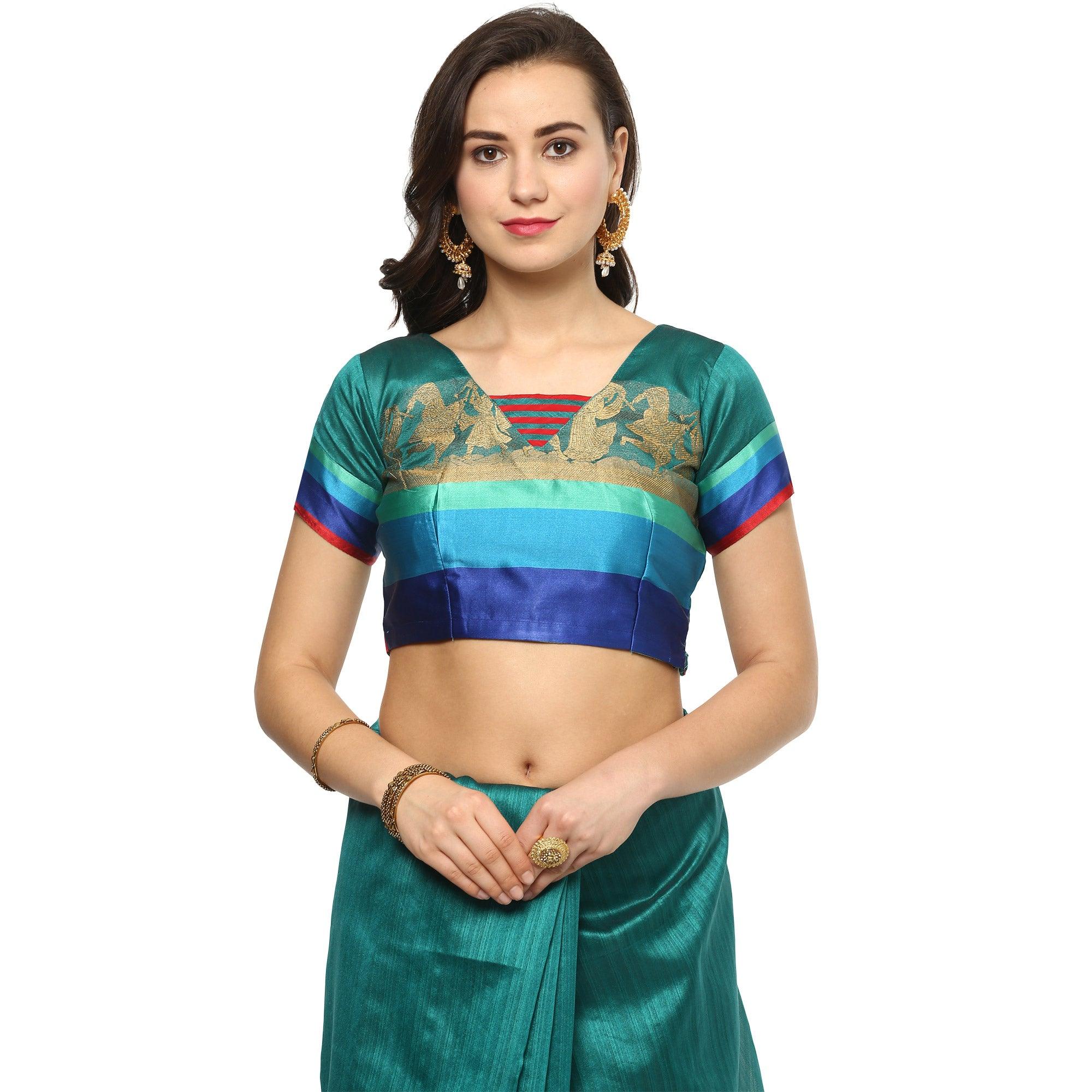 Charming Turquoise Green Colored Festive Wear Cotton Weaving Saree - Peachmode