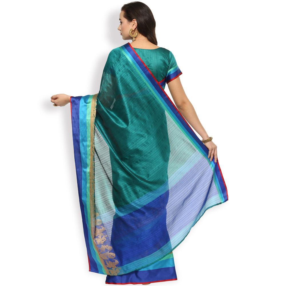 Charming Turquoise Green Colored Festive Wear Cotton Weaving Saree - Peachmode