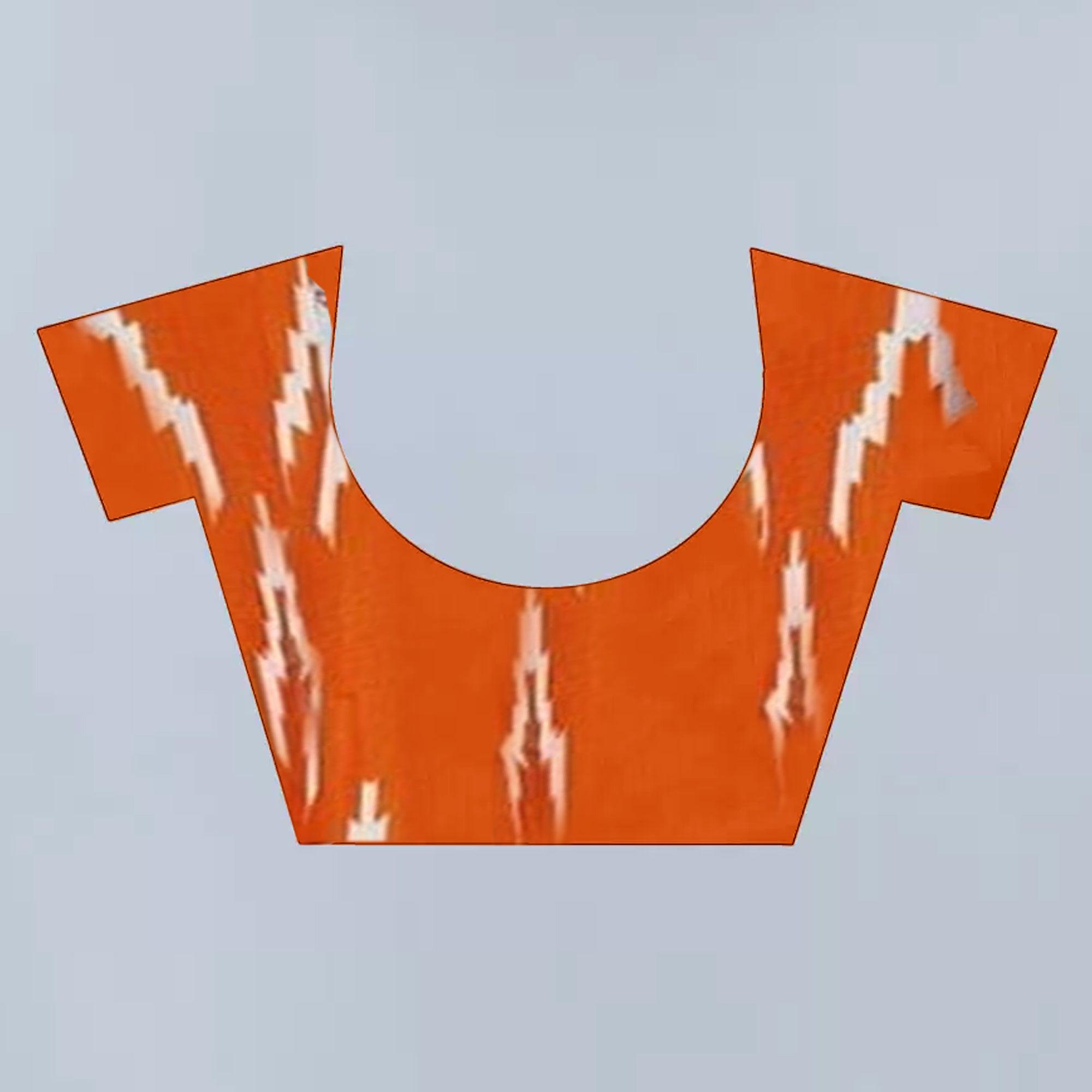 Charming White - Orange Colored Casual Wear Digital Printed Linen Saree - Peachmode