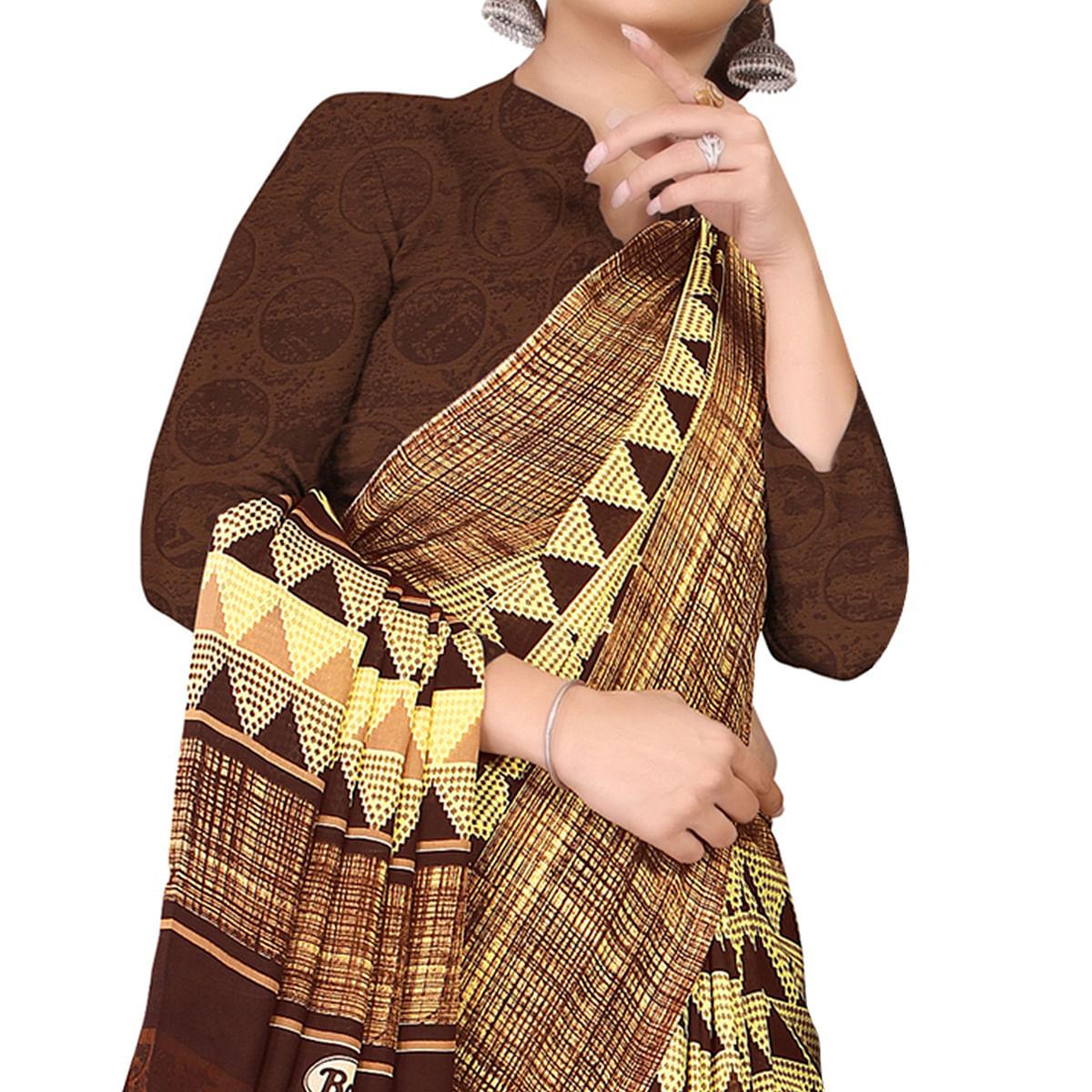Charming Yellow Colored Casual Wear Printed Georgette Saree - Peachmode