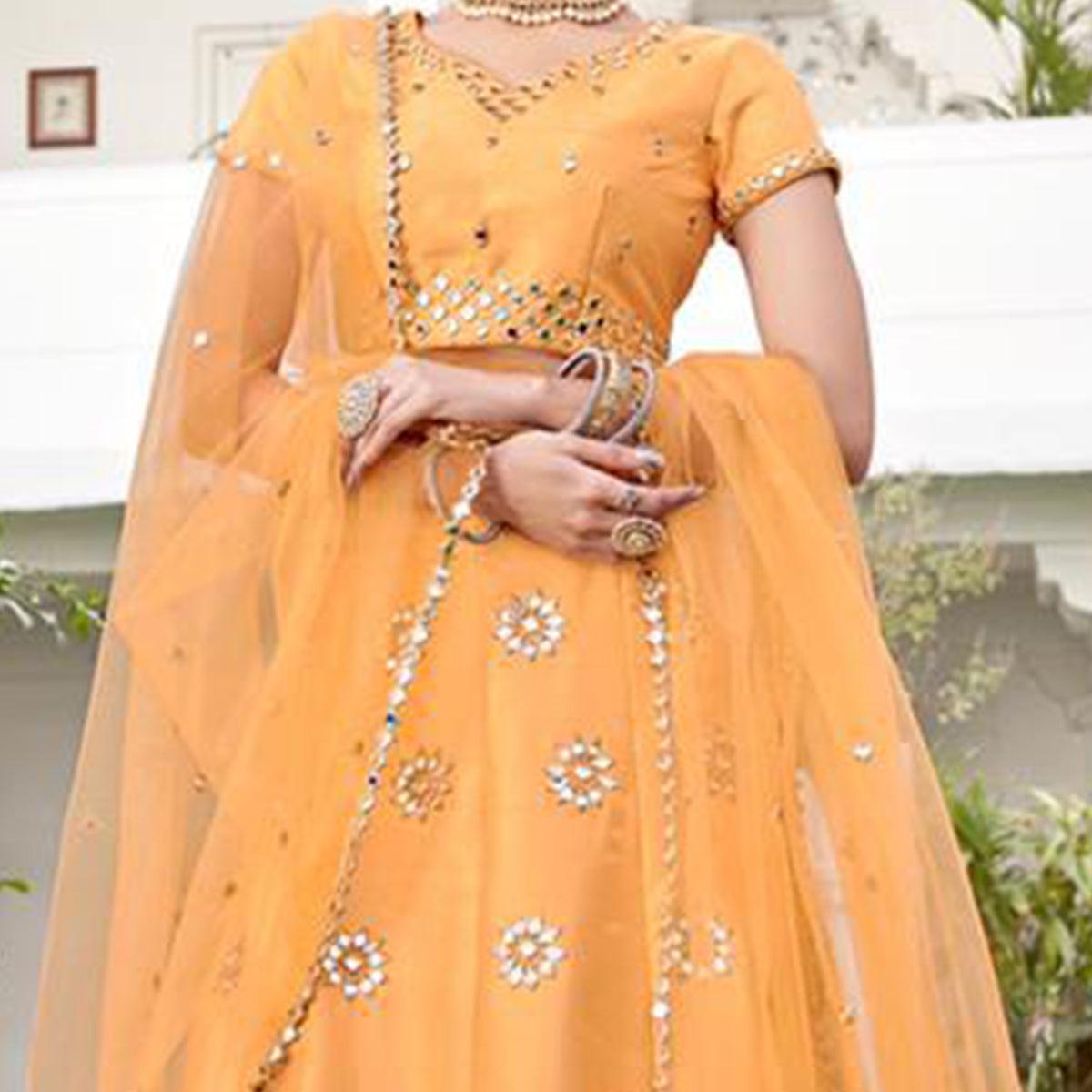 Charming Yellow Wedding Wear Zari Embroidery Heavy Silk Lehenga Choli - Peachmode
