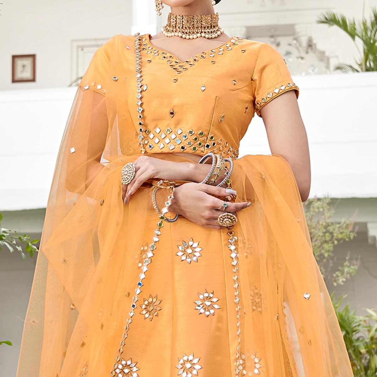 Charming Yellow Wedding Wear Zari Embroidery Heavy Silk Lehenga Choli - Peachmode