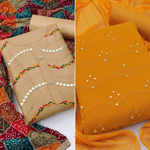 Chikoo And Dark Yellow Dress Material Pack Of 2 - Peachmode