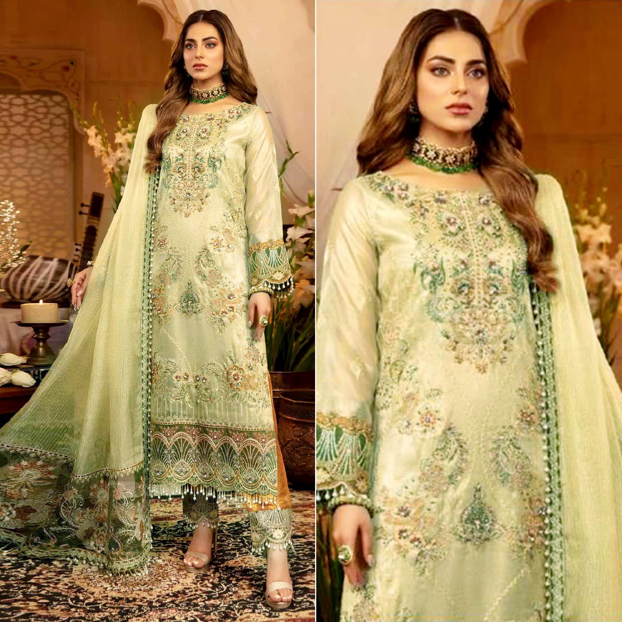 Chikoo Embroidered Georgette Pakistani Suit - Peachmode