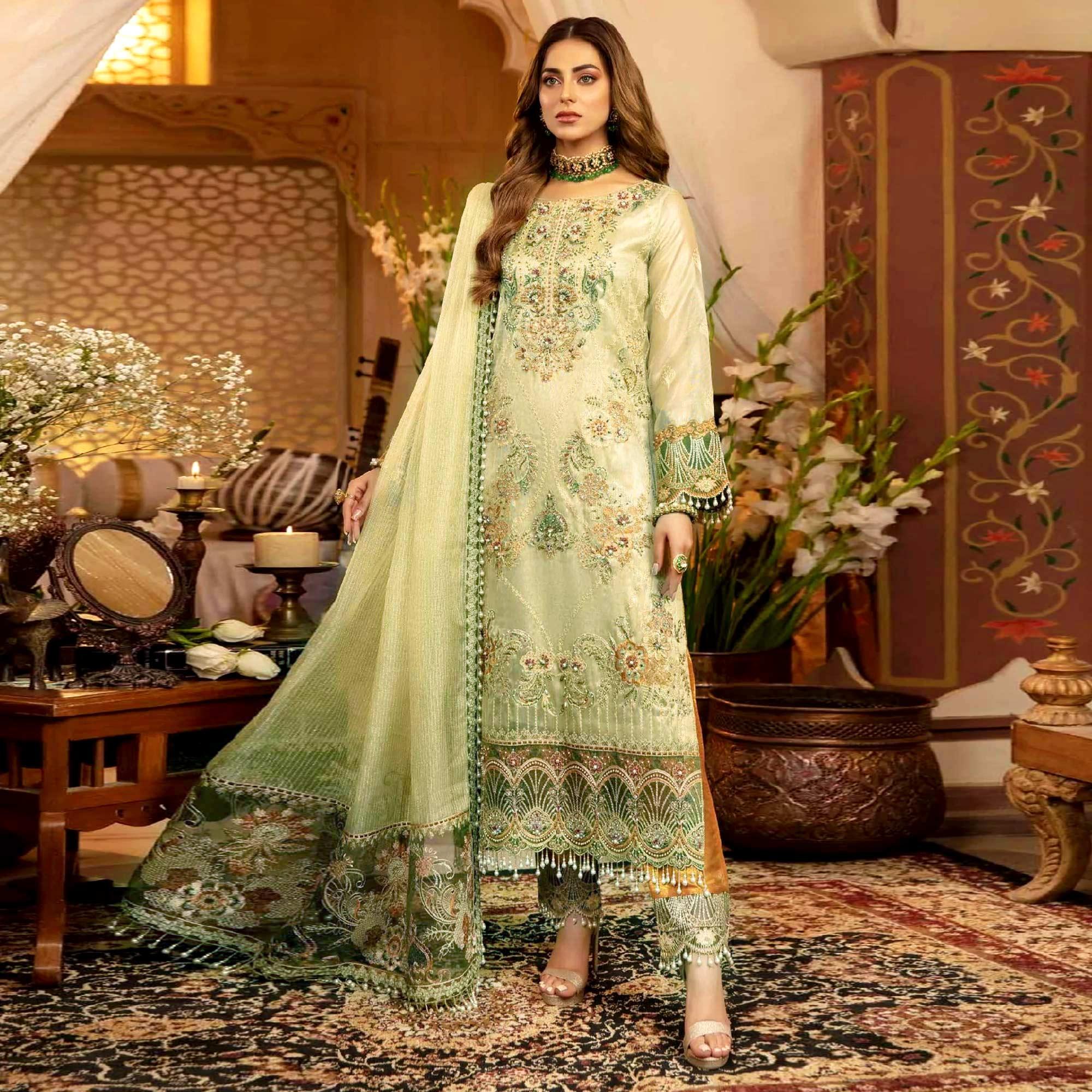 Chikoo Embroidered Georgette Pakistani Suit - Peachmode
