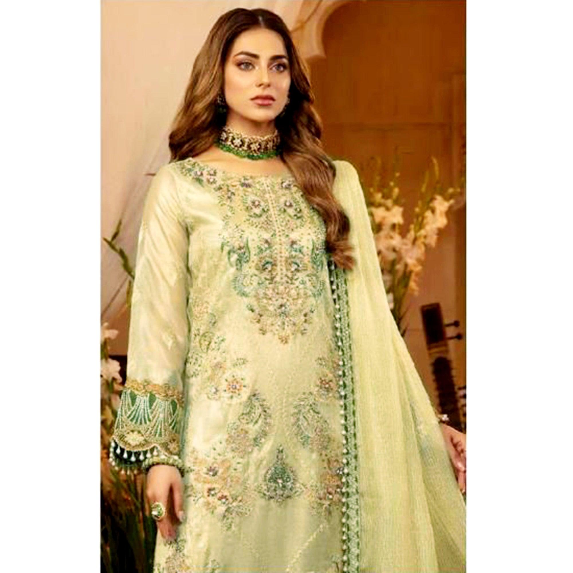 Chikoo Embroidered Georgette Pakistani Suit - Peachmode