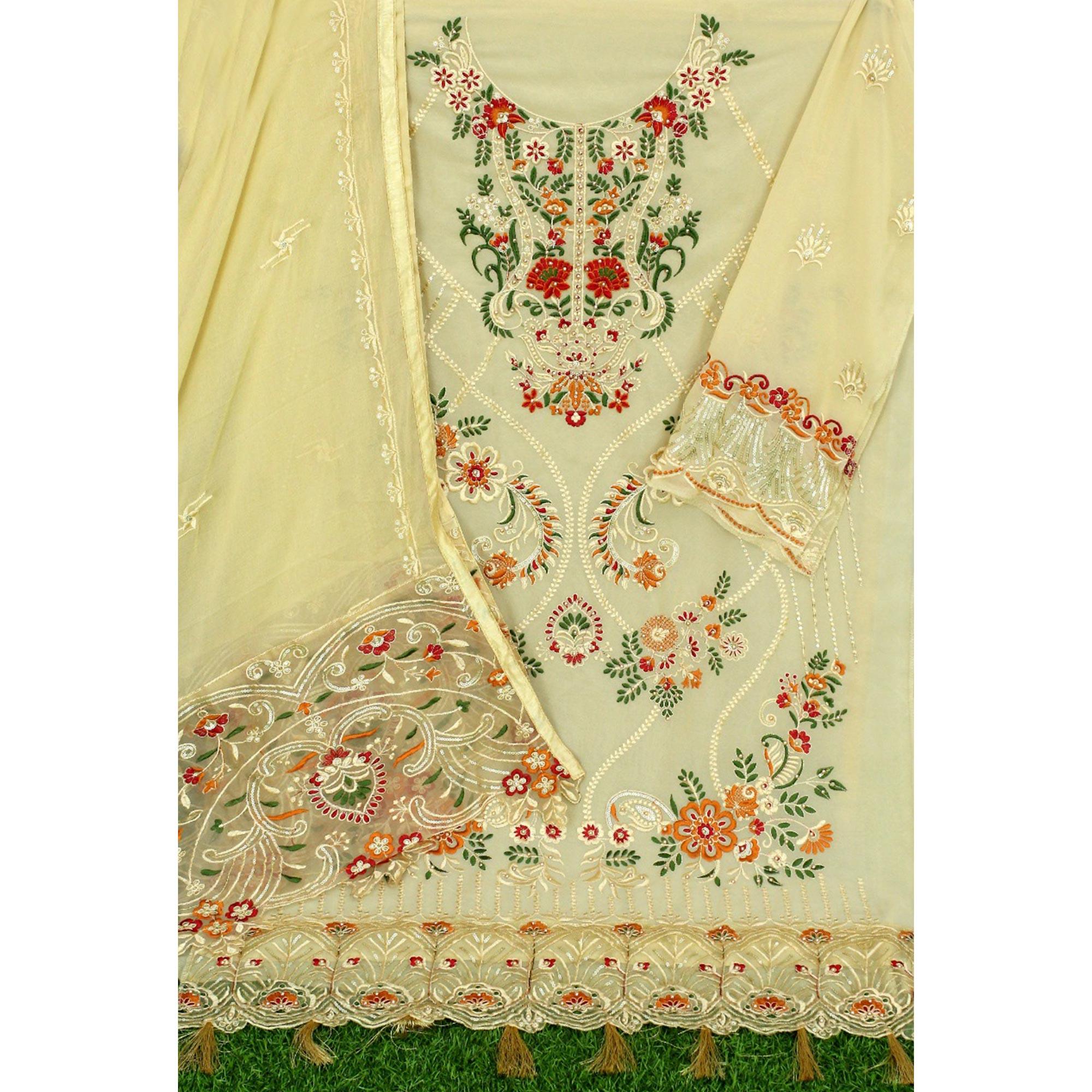 Chikoo Embroidered Georgette Pakistani Suit - Peachmode