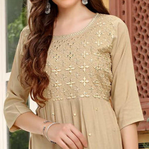 Chikoo Embroidered Poly Cotton Kurti - Peachmode