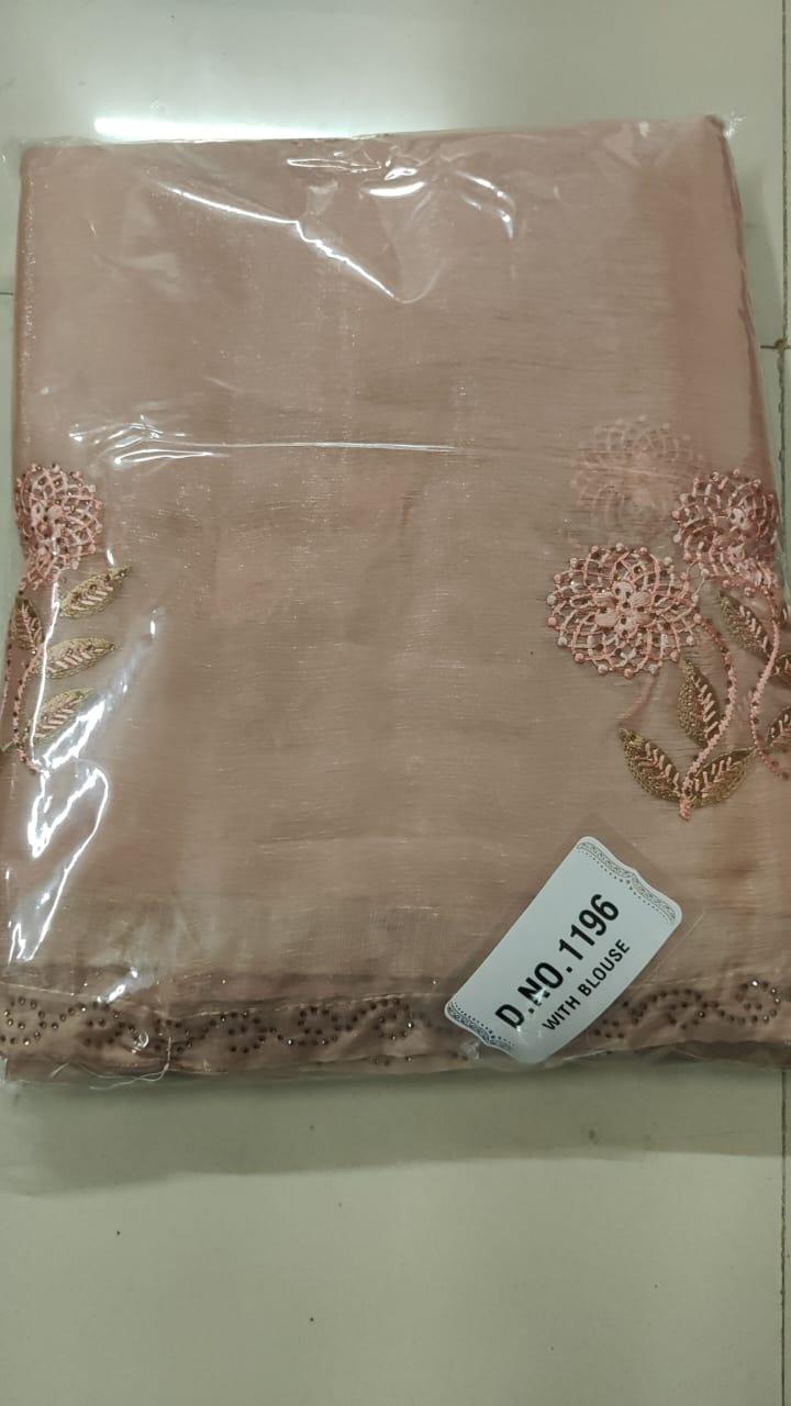 Chikoo Embroidered With Embellished Georgette Saree - Peachmode