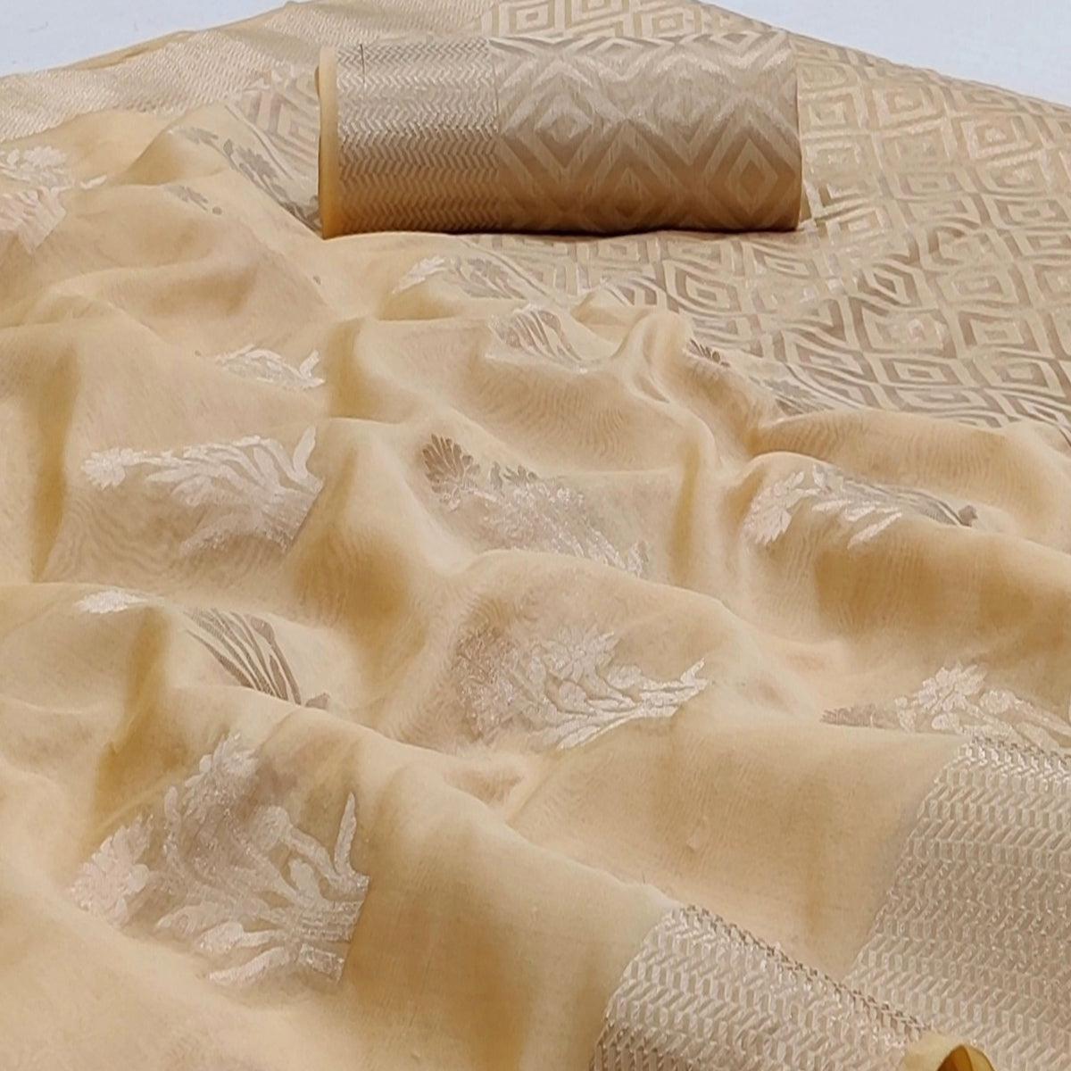 Chikoo Festive Wear Floral Woven Silk Saree - Peachmode