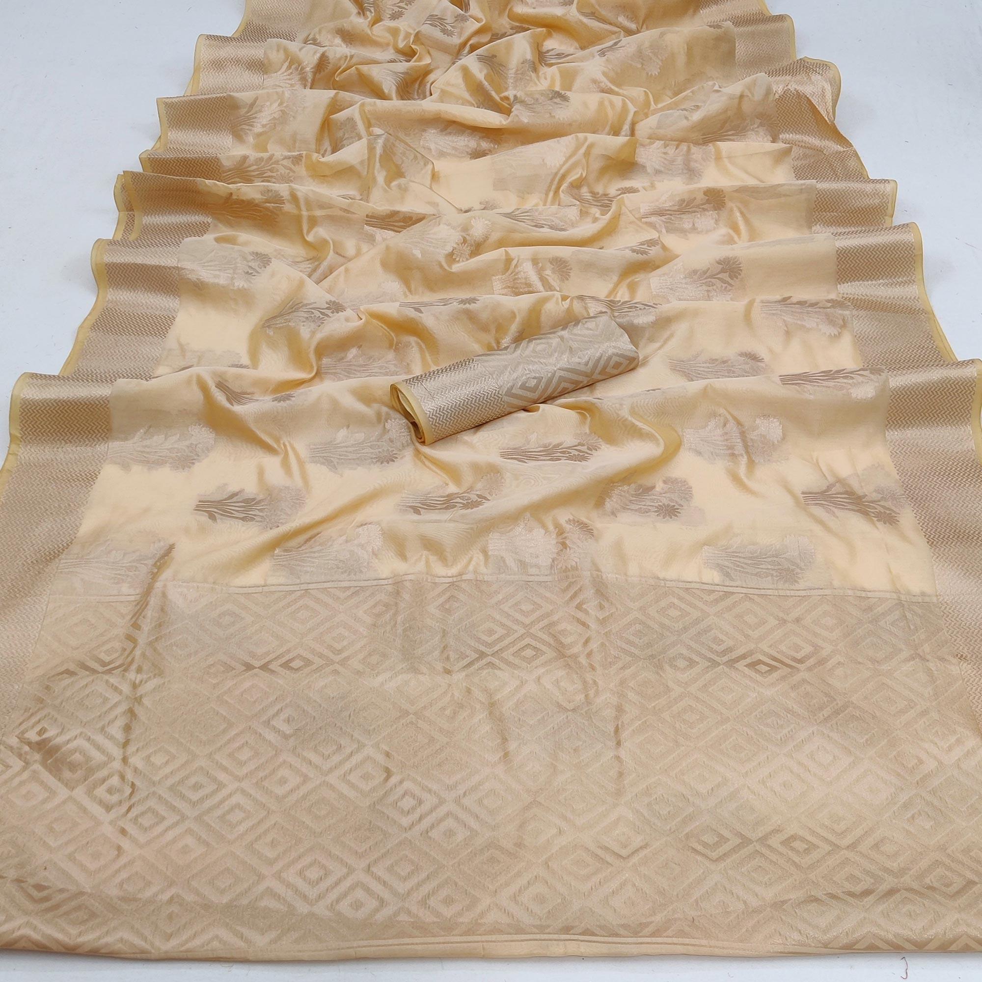 Chikoo Festive Wear Floral Woven Silk Saree - Peachmode