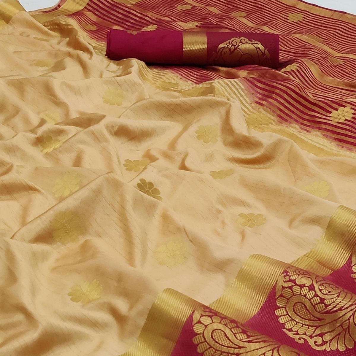 Chikoo Festive Wear Jacquard Border Soft Silk Saree - Peachmode