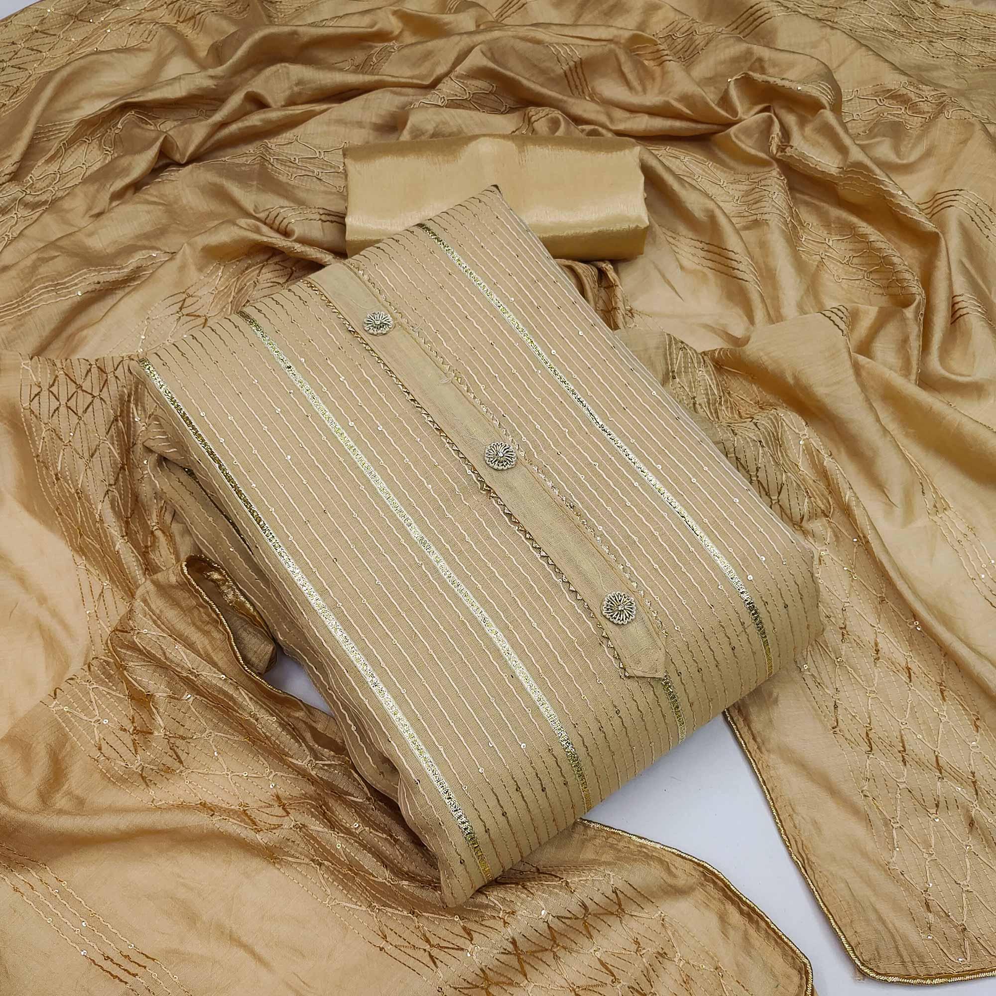 Chikoo Festive Wear Sequence Embroidered Modal Dress Material - Peachmode