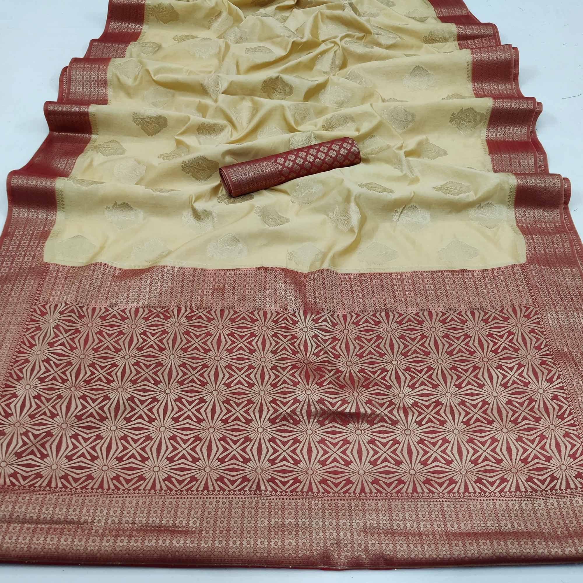 Chikoo Festive Wear Woven Art Silk Double Dying Sarees With Zari Border - Peachmode