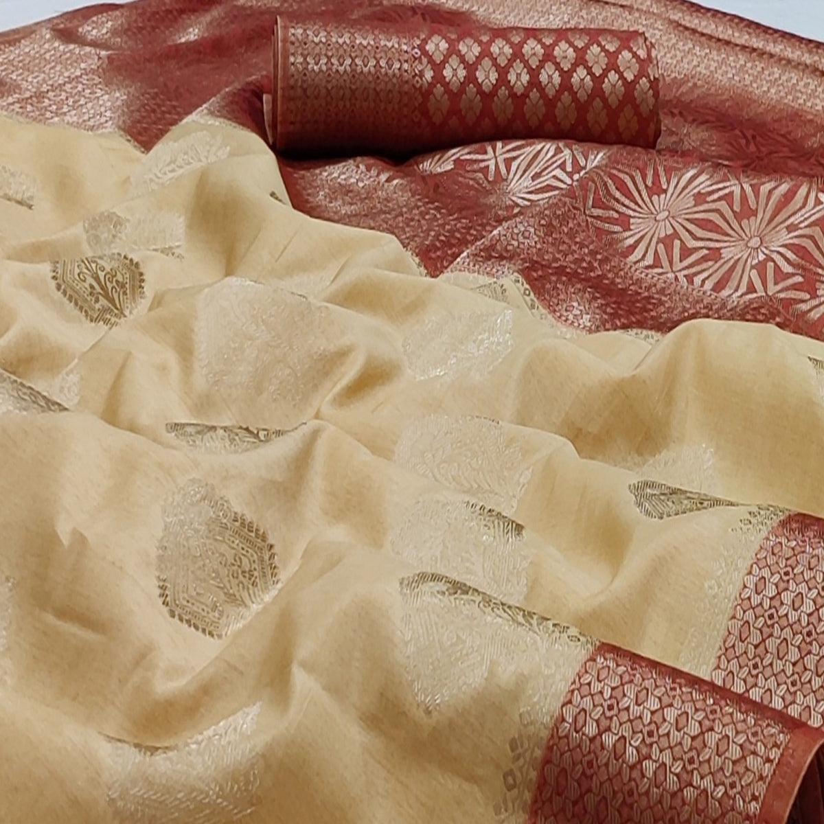 Chikoo Festive Wear Woven Art Silk Double Dying Sarees With Zari Border - Peachmode