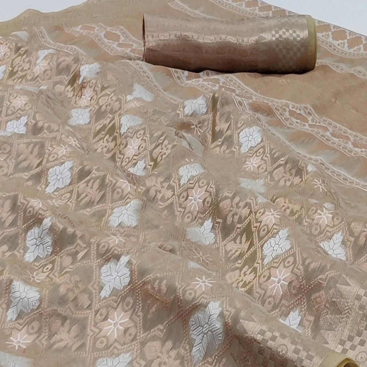 Chikoo Festive Wear Woven Art Silk Saree - Peachmode