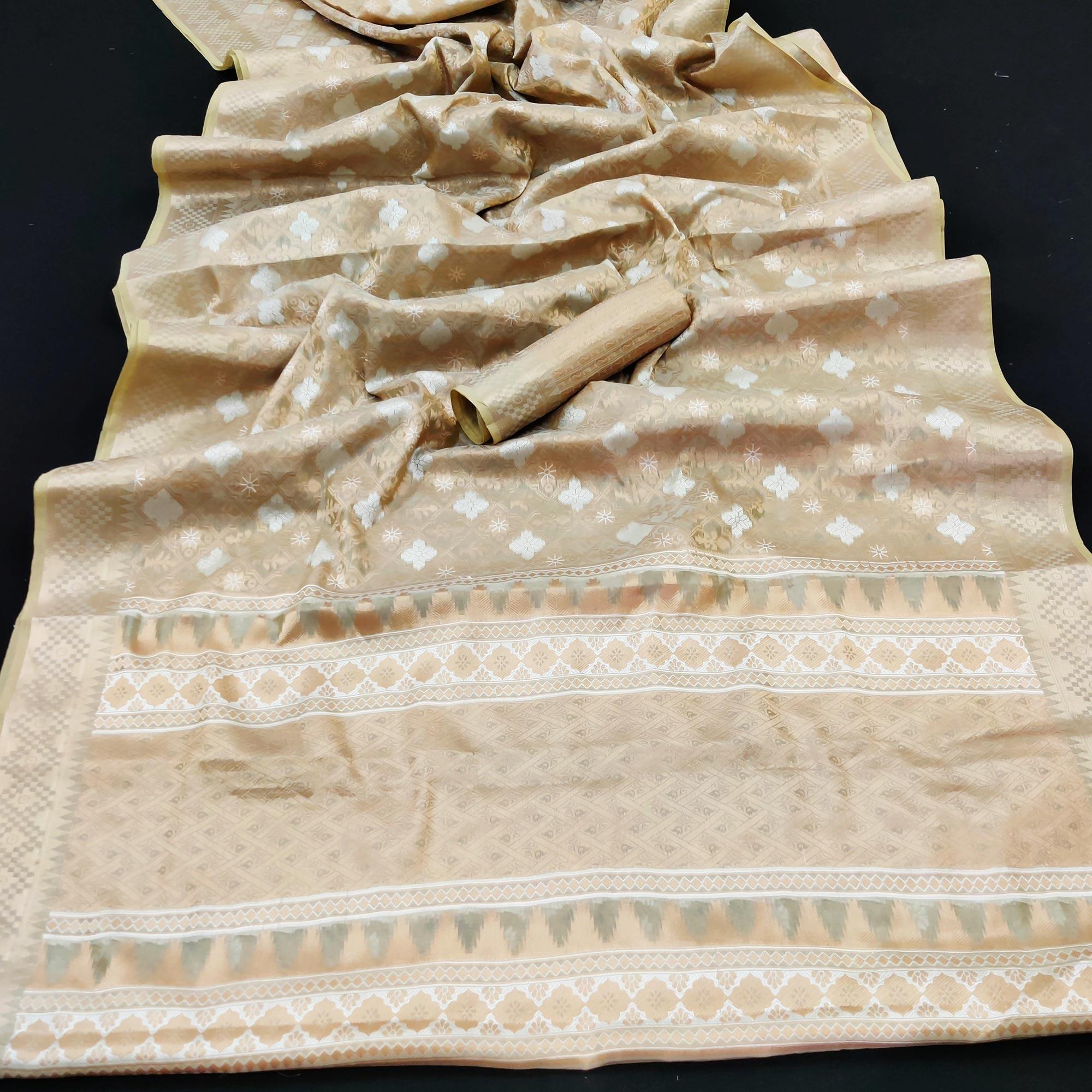 Chikoo Festive Wear Woven Art Silk Saree - Peachmode