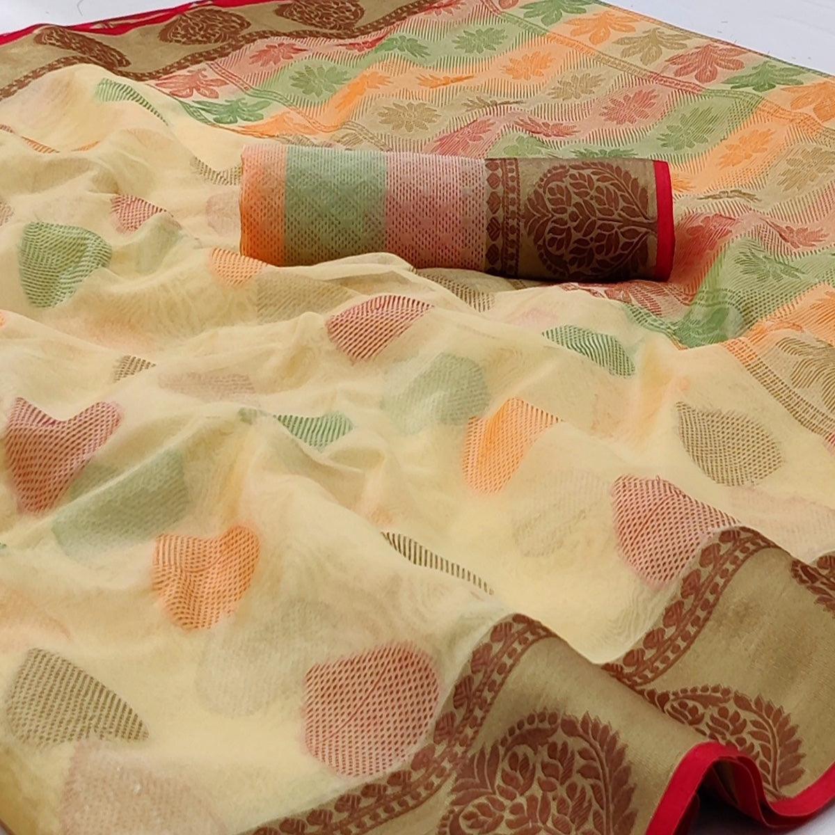 Chikoo Festive Wear Woven Rich Pallu Organza Saree - Peachmode