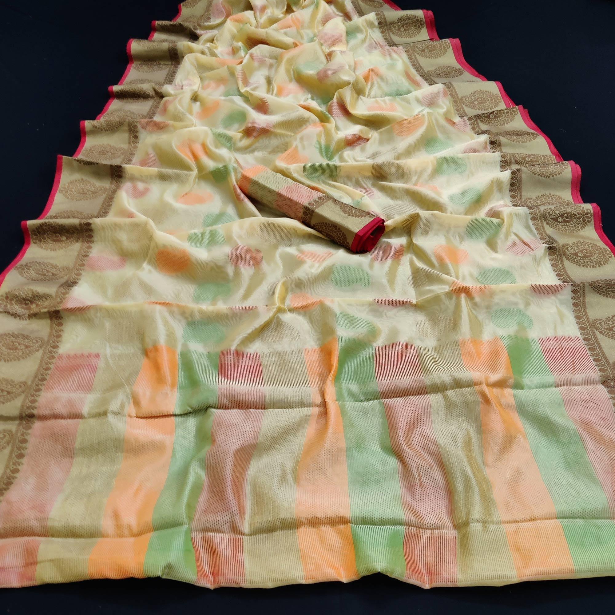 Chikoo Festive Wear Woven Silk Saree - Peachmode