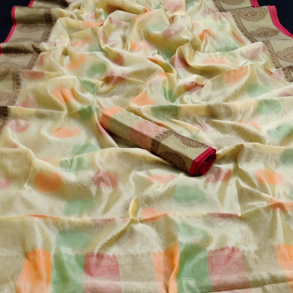 Chikoo Festive Wear Woven Silk Saree - Peachmode