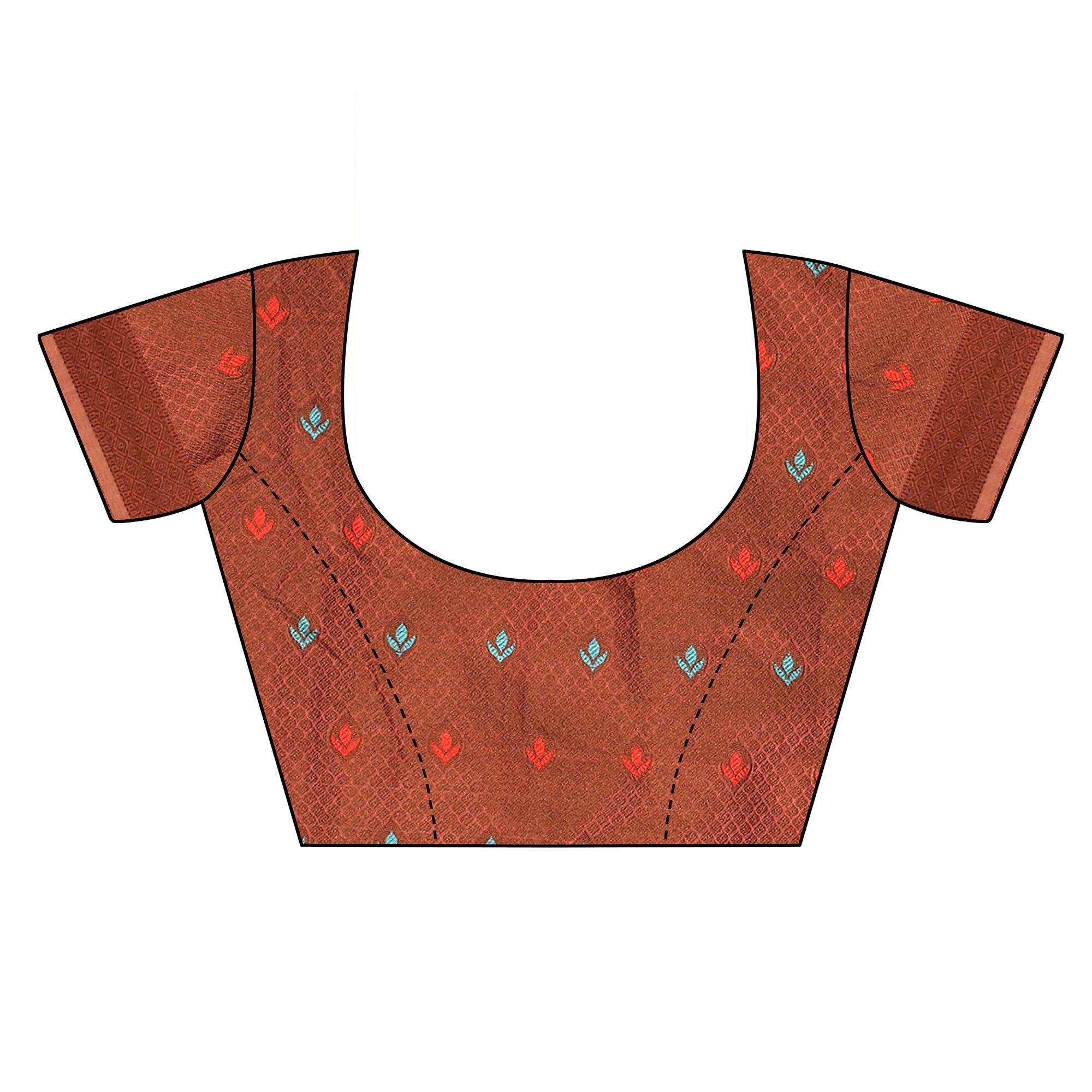 Chikoo Festive Wear Woven With Meena Butta Rich Pallu Cotton Saree - Peachmode