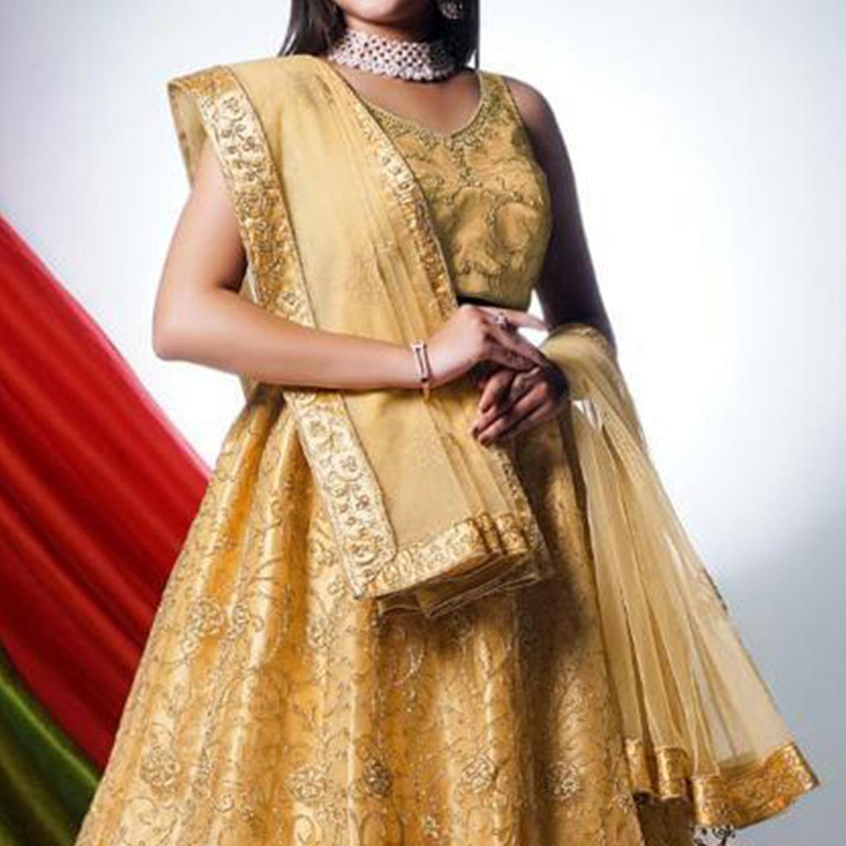 Chikoo Floral Embroidered Net Lehenga Choli - Peachmode