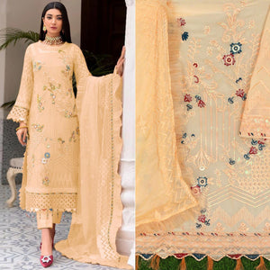 Chikoo Floral Sequence Embroidered Work Georgette Pakistani Suit - Peachmode