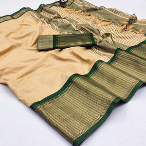 Chikoo Woven Cotton Silk Saree - Peachmode