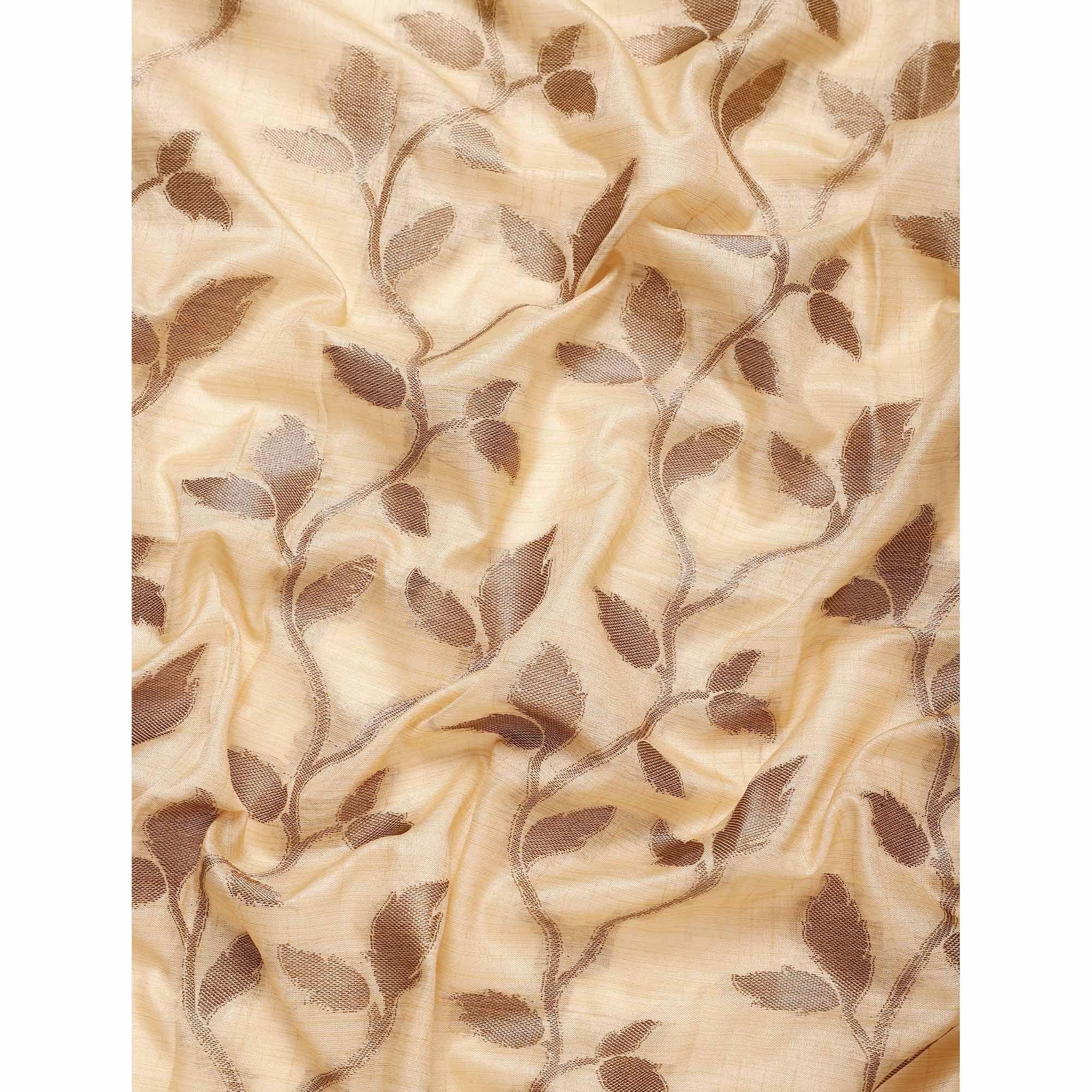 Chikoo Woven Cotton Silk Saree With Tassels - Peachmode