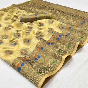 Chikoo Woven Organza Saree - Peachmode