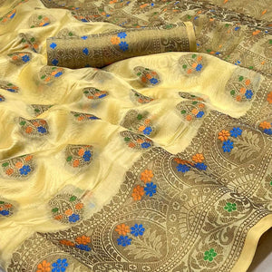 Chikoo Woven Organza Saree - Peachmode