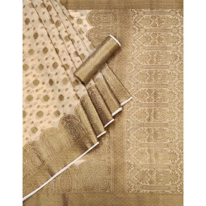 Chikoo Woven Poly Cotton Saree - Peachmode